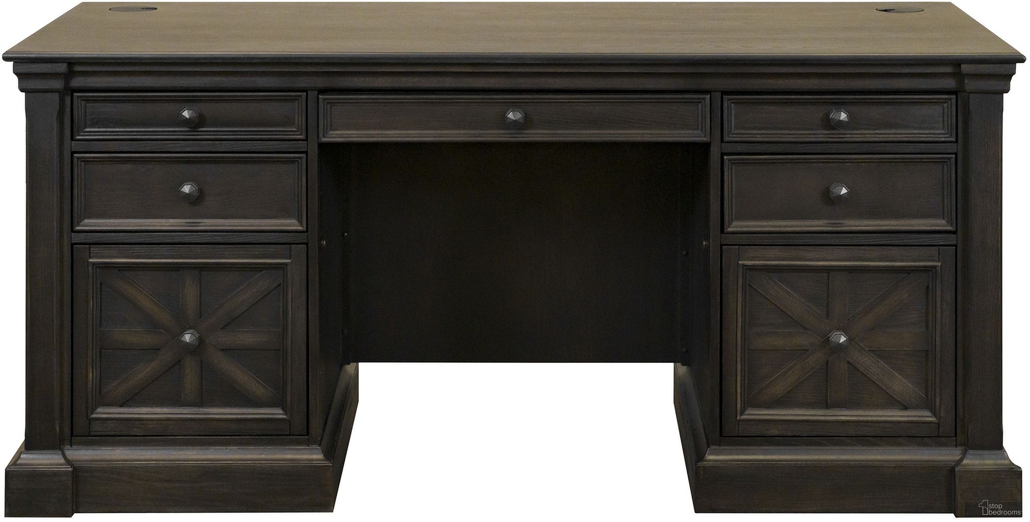 Kingston Traditional Wood Double Pedestal Executive Desk In Dark Brown