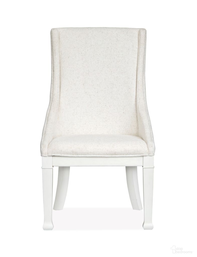 The appearance of Kingston Upholstered Host Chair Set of 2 In Whisper White And Cerused Nutmeg designed by Magnussen in the transitional interior design. This whisper white and cerused nutmeg piece of furniture  was selected by 1StopBedrooms from Kingston Collection to add a touch of cosiness and style into your home. Sku: D6407-66. Material: Oak Veneer. Chair Type: Side Chair.