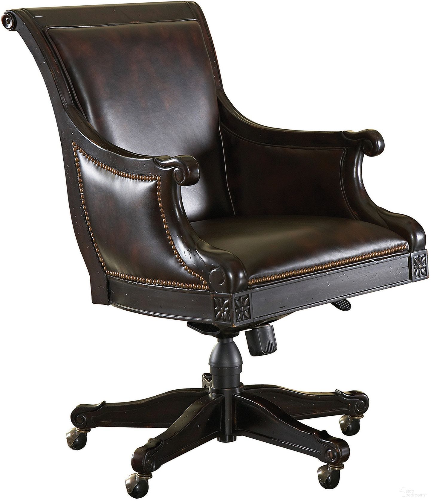 The appearance of Kingstown Admiralty Desk Chair In Tamarind designed by Tommy Bahama in the traditional interior design. This tamarind piece of furniture  was selected by 1StopBedrooms from Kingstown Collection to add a touch of cosiness and style into your home. Sku: 619-938-01. Material: Leather.