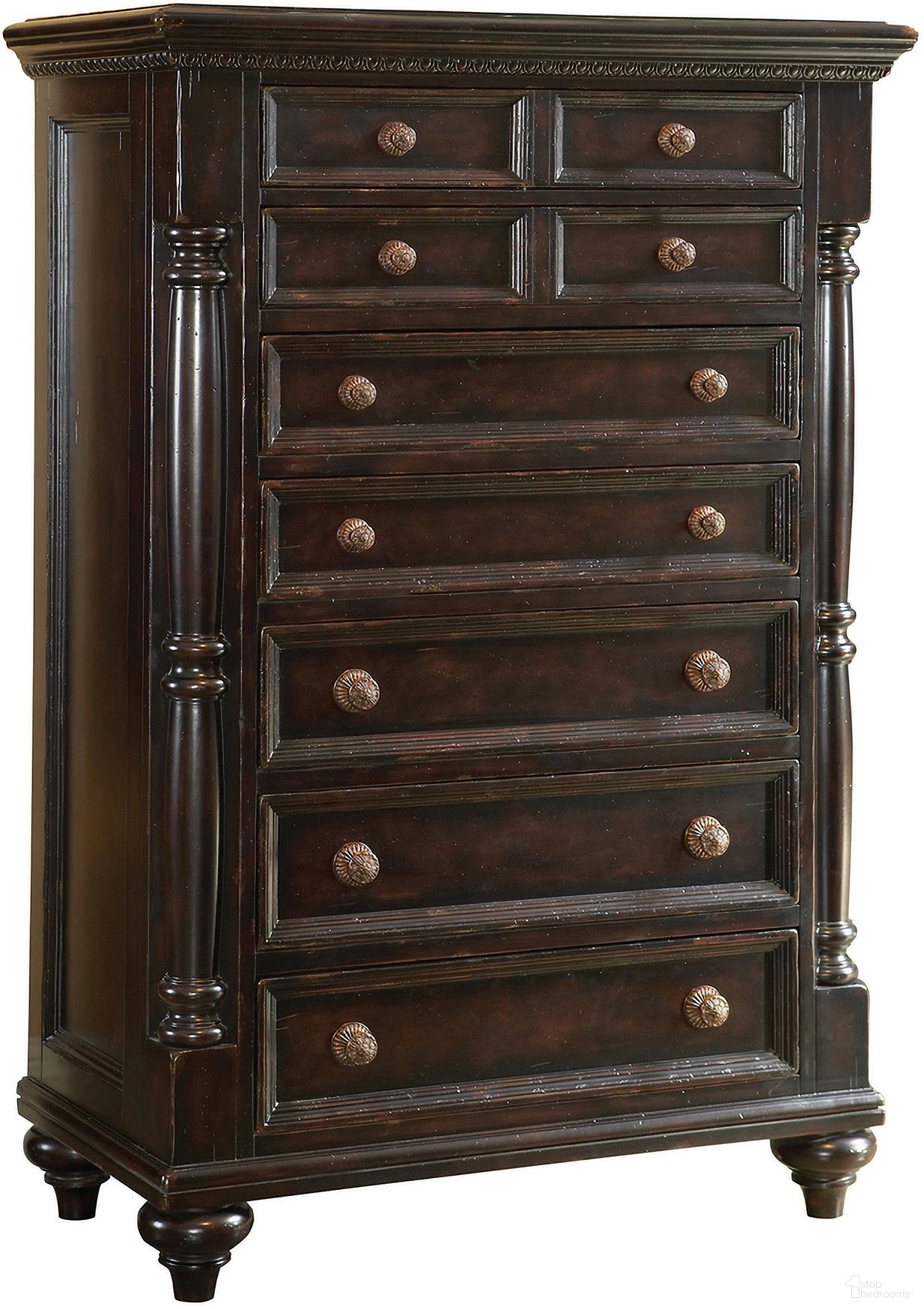 The appearance of Kingstown Stony Point Chest In Tamarind designed by Tommy Bahama in the traditional interior design. This tamarind piece of furniture was selected by 1StopBedrooms from Kingstown Collection to add a touch of cosiness and style into your home. Sku: 619-307. Material: Leather.