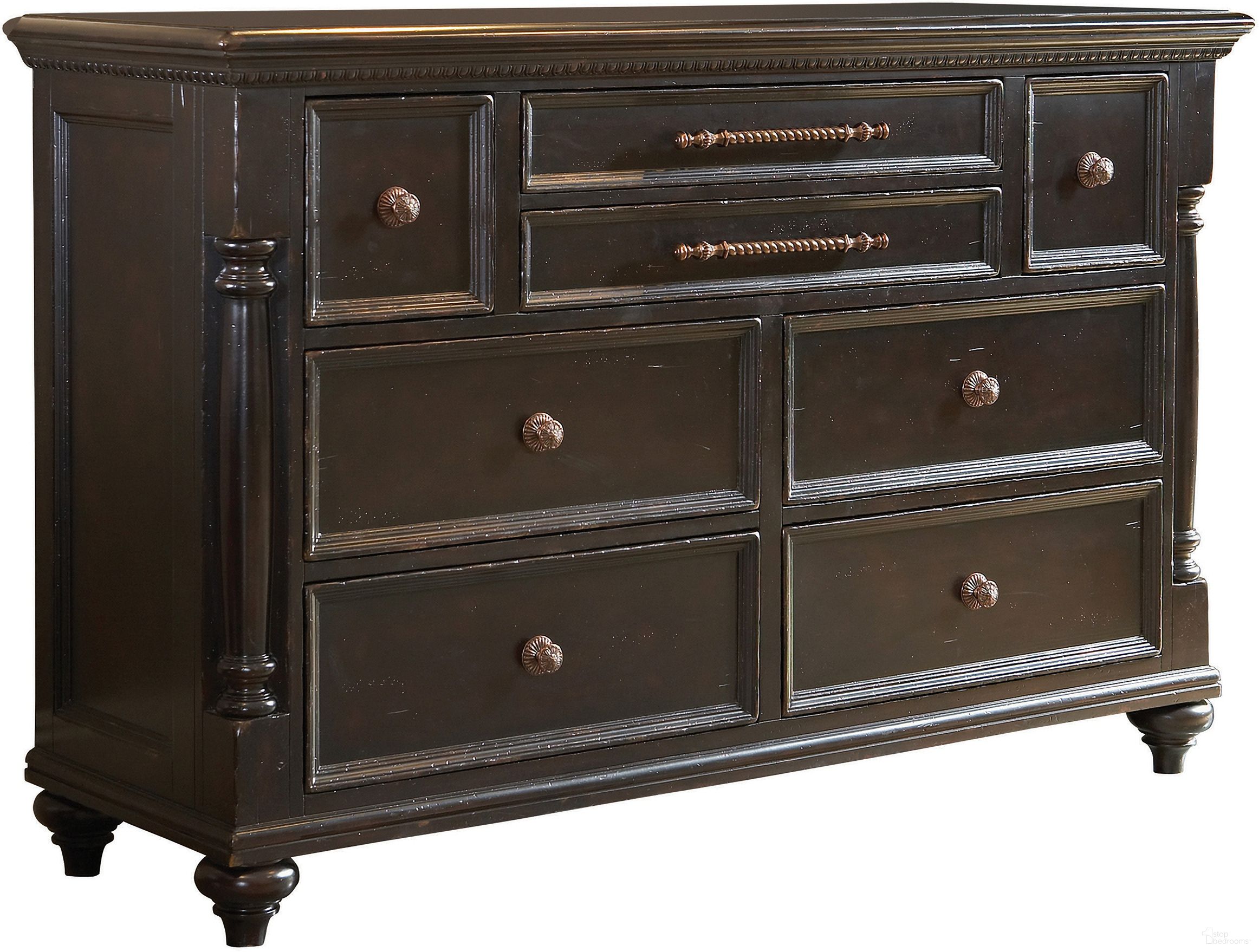 The appearance of Kingstown Stony Point Triple Dresser In Tamarind designed by Tommy Bahama in the traditional interior design. This tamarind piece of furniture was selected by 1StopBedrooms from Kingstown Collection to add a touch of cosiness and style into your home. Sku: 619-233. Material: Leather.