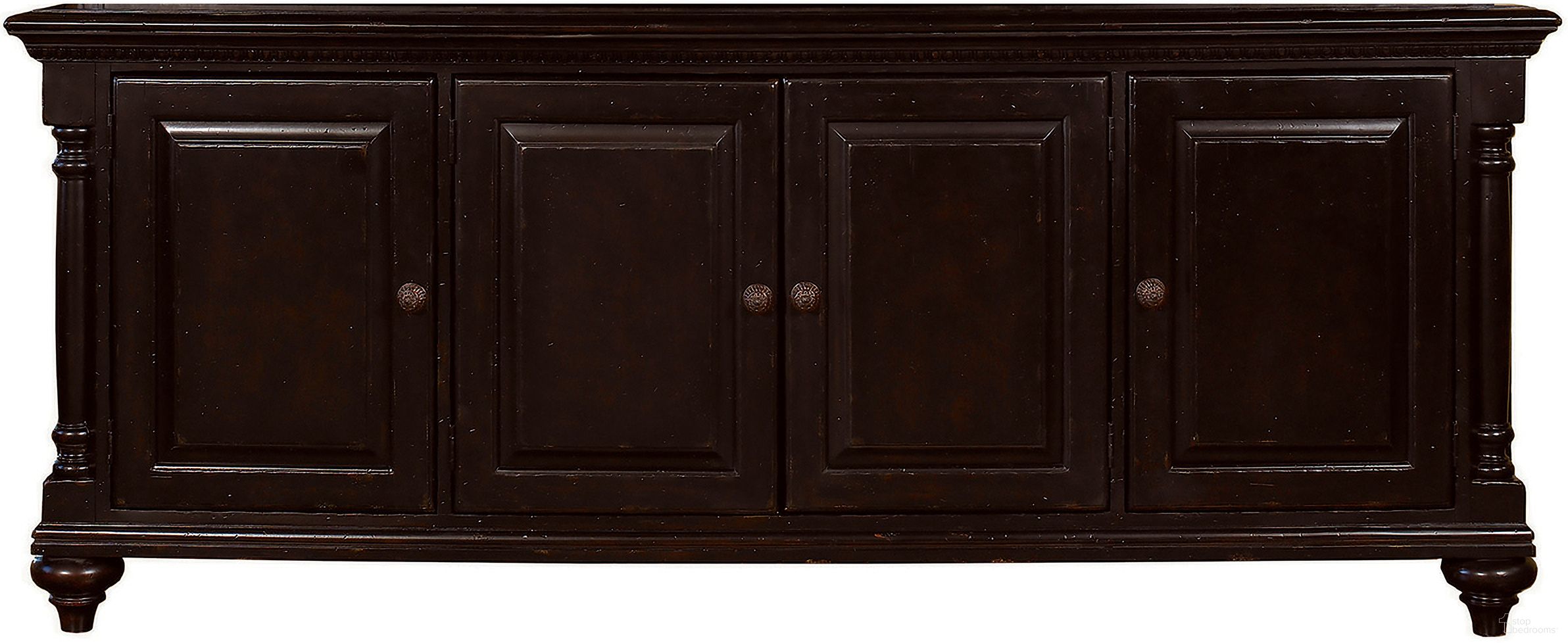 The appearance of Kingstown Wellington Media Console In Tamarind designed by Tommy Bahama in the traditional interior design. This tamarind piece of furniture  was selected by 1StopBedrooms from Kingstown Collection to add a touch of cosiness and style into your home. Sku: 619-908. Material: Leather.