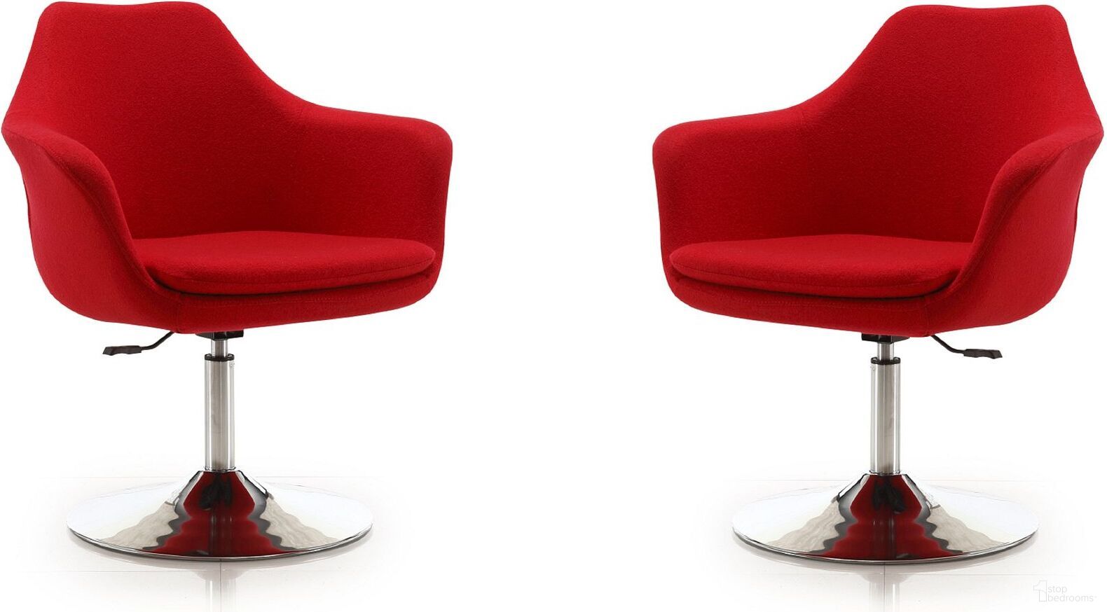 The appearance of Kinsey Adjustable Height Swivel Accent Chair in Red and Polished Chrome (Set of 2) designed by Manhattan Comfort in the modern / contemporary interior design. This red piece of furniture was selected by 1StopBedrooms from Kinsey Collection to add a touch of cosiness and style into your home. Sku: AC039-RD;AC039-RD. Material: Metal.