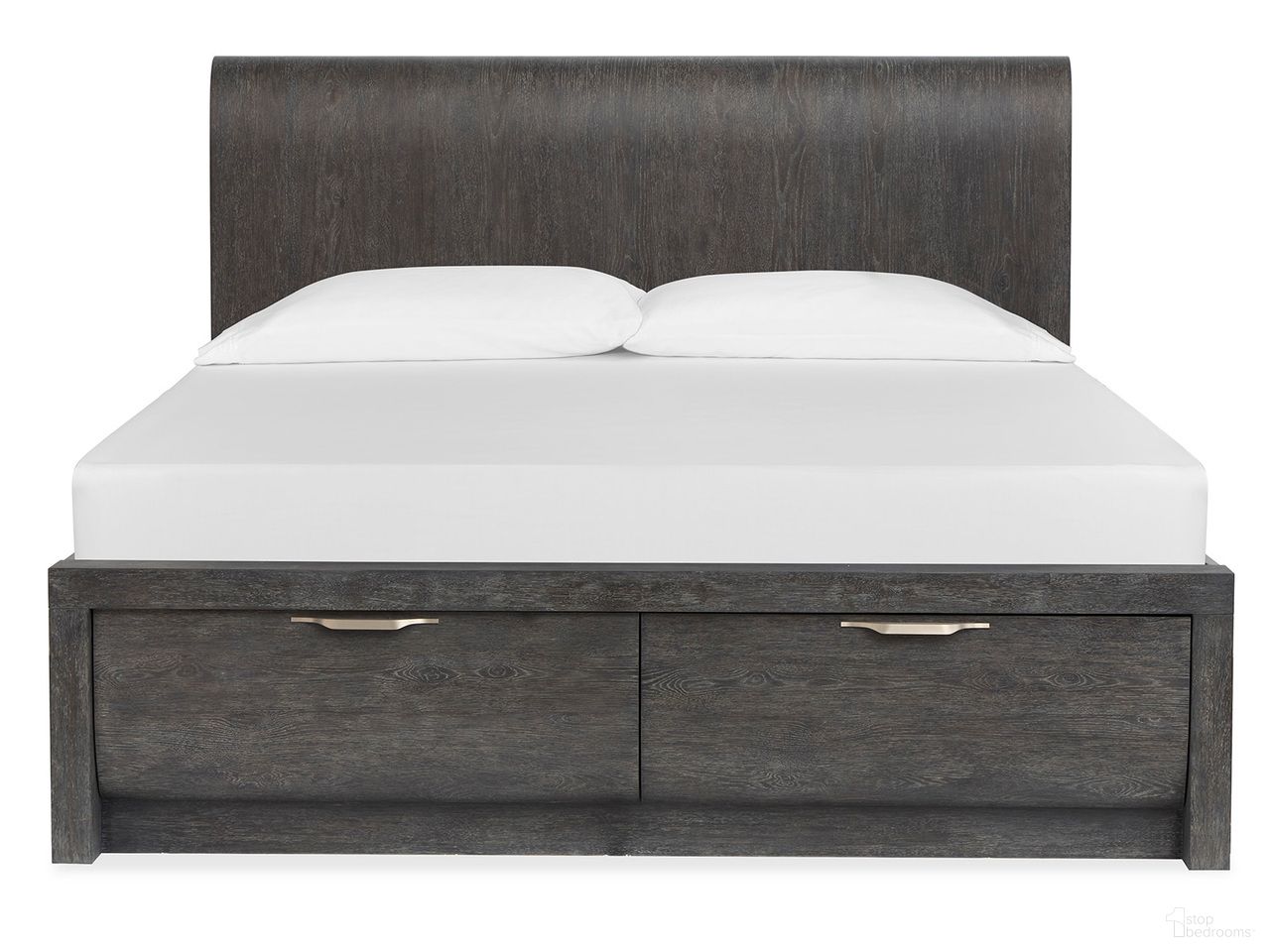 The appearance of Kinsley California King Panel Storage Bed In Black Heron designed by Magnussen in the transitional interior design. This black heron piece of furniture was selected by 1StopBedrooms from Kinsley Collection to add a touch of cosiness and style into your home. Sku: B5890-64H;B5890-64SF;B5890-74R. Bed Type: Panel Bed. Bed Size: California King. Material: Oak Veneer.