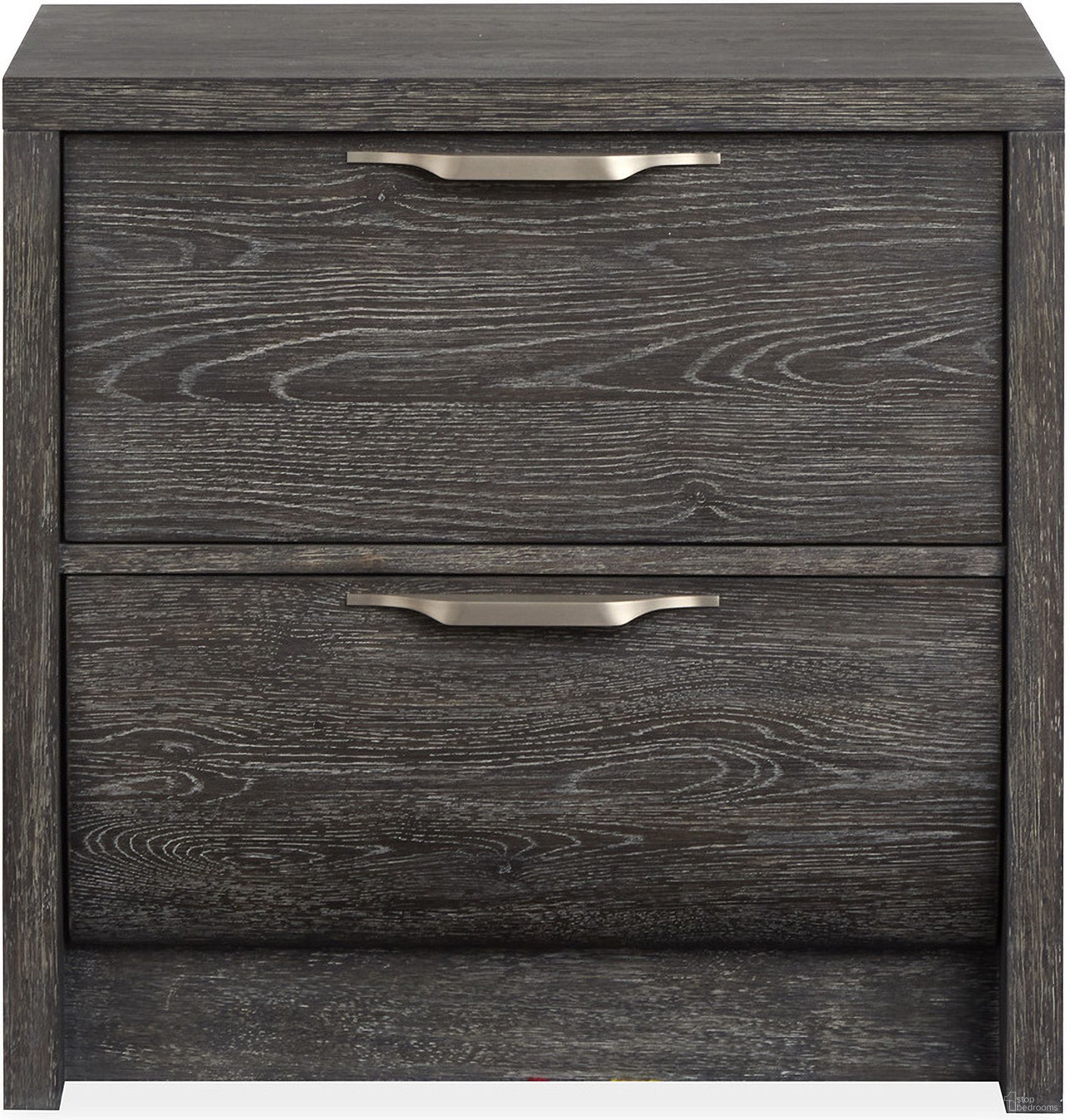 The appearance of Kinsley Drawer Nightstand In Black Heron designed by Magnussen in the transitional interior design. This black heron piece of furniture  was selected by 1StopBedrooms from Kinsley Collection to add a touch of cosiness and style into your home. Sku: B5890-01. Material: Oak Veneer.