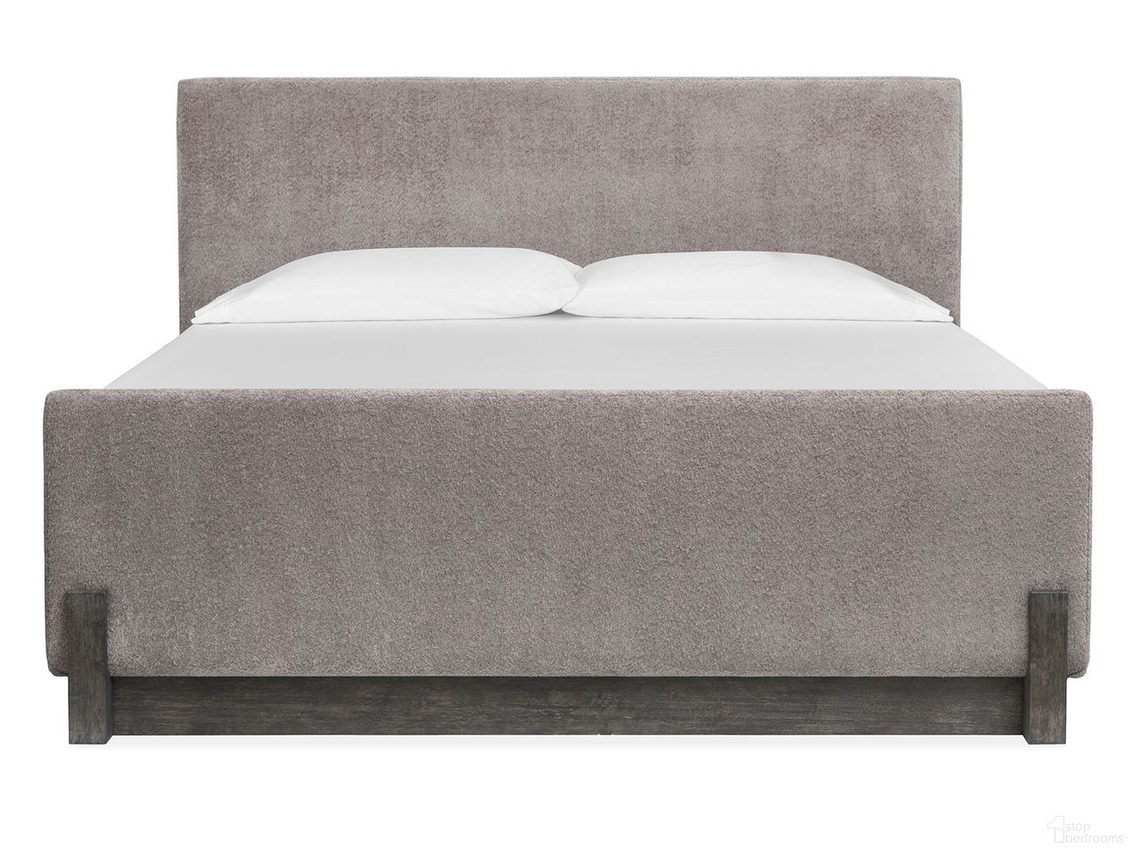 The appearance of Kinsley Queen Upholstered Panel Bed In Black Heron designed by Magnussen in the transitional interior design. This black heron piece of furniture  was selected by 1StopBedrooms from Kinsley Collection to add a touch of cosiness and style into your home. Sku: B5890-55H;B5890-55F;B5890-55R. Bed Size: Queen. Material: Oak Veneer. Bed Type: Upholstered Bed.