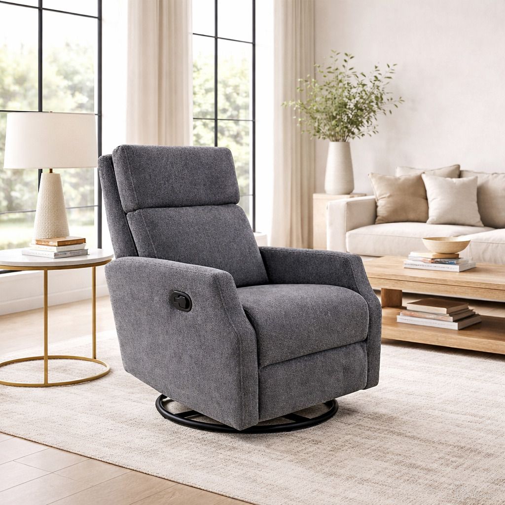 The appearance of Kinsley Swivel Glider Recliner In Slate designed by BarcaLounger in the modern / contemporary interior design. This slate piece of furniture was selected by 1StopBedrooms from Kinsley Collection to add a touch of cosiness and style into your home. Sku: 81523111996. Material: Fabric.