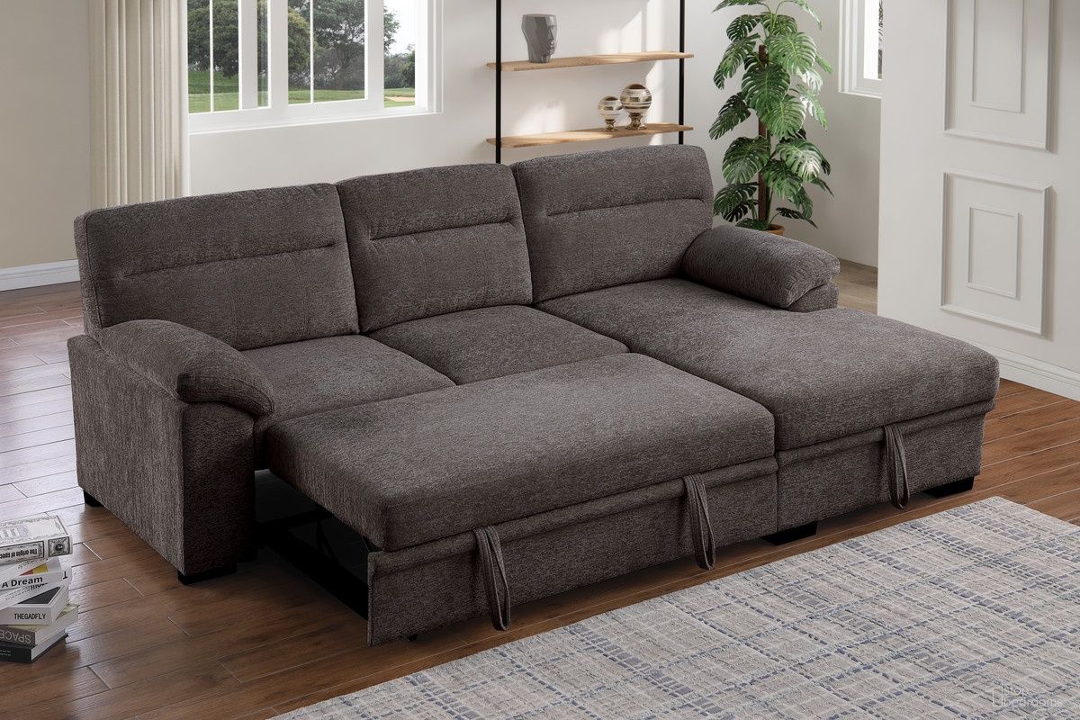 The appearance of Kipling II 94"W Chenille Fabric Sleeper Sectional Sofa In Brown designed by Lilola Home in the modern / contemporary interior design. This brown piece of furniture was selected by 1StopBedrooms from Kipling II Collection to add a touch of cosiness and style into your home. Sku: V81456-L;V81456-C. Material: Chenille. Layout: Sofa & Chaise.