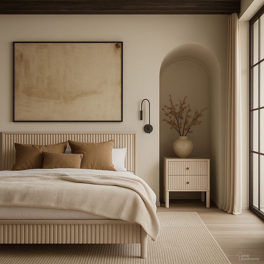 The appearance of Kivo Solid Wood Bedroom Set In Natural and Stained Natural designed by Meridian in the transitional interior design. This natural/stained natural piece of furniture was selected by 1StopBedrooms from Kivo Collection to add a touch of cosiness and style into your home. Sku: KivoNatural-Q Box 1/2 (Headboard);KivoNatural-Q Box 2/2 (Footboard / Rails / Slats);KivoNatural-NS. Bed Size: King. Material: Rubberwood.