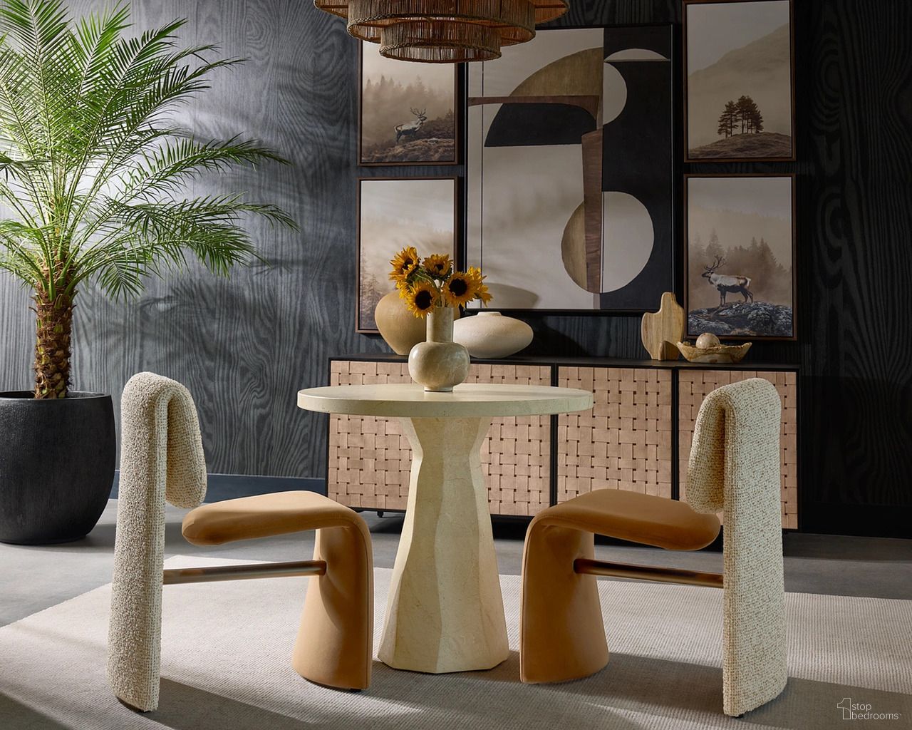 Kliff 34 Inch Travertine Look Bistro Table Set In Natural