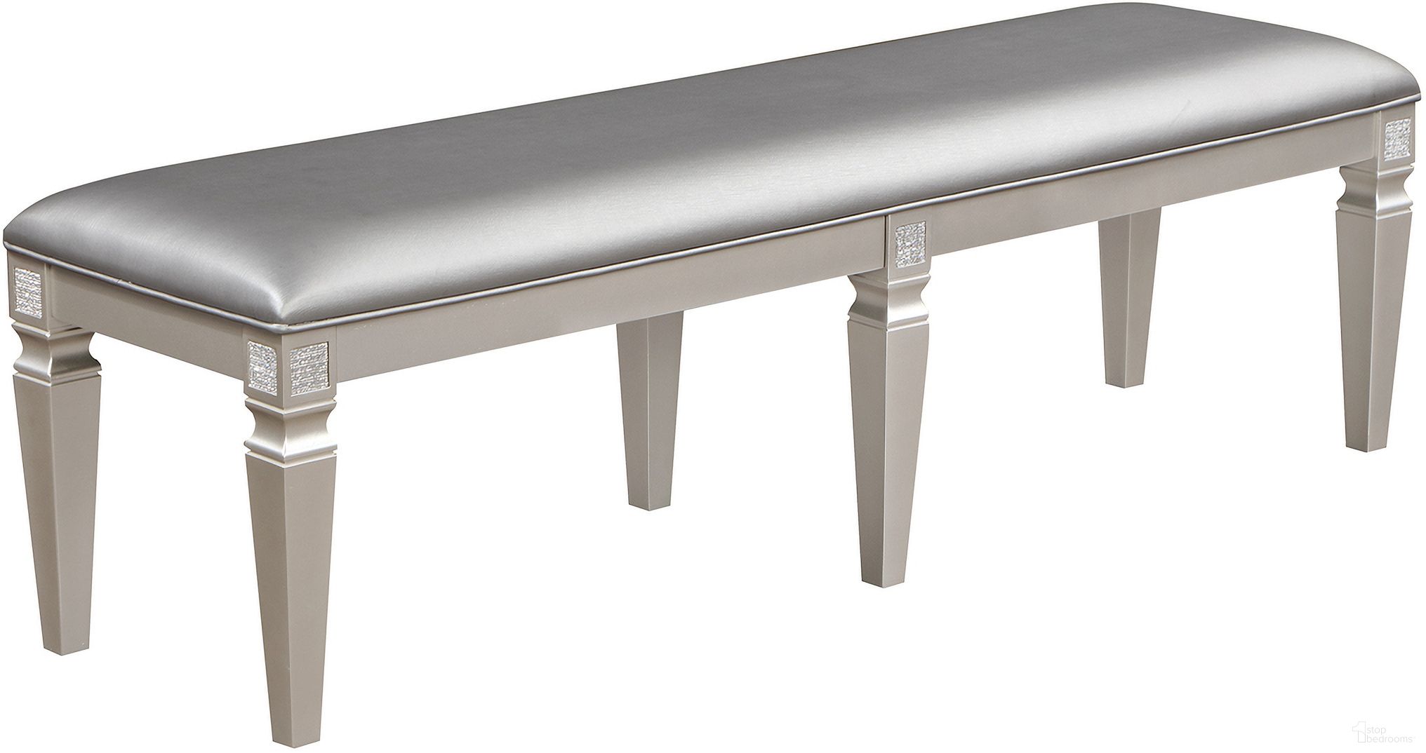 The appearance of Klina Bench In Silver designed by Crown Mark in the glam interior design. This silver piece of furniture was selected by 1StopBedrooms from Klina Collection to add a touch of cosiness and style into your home. Sku: 2200-BENCH. Material: Wood.