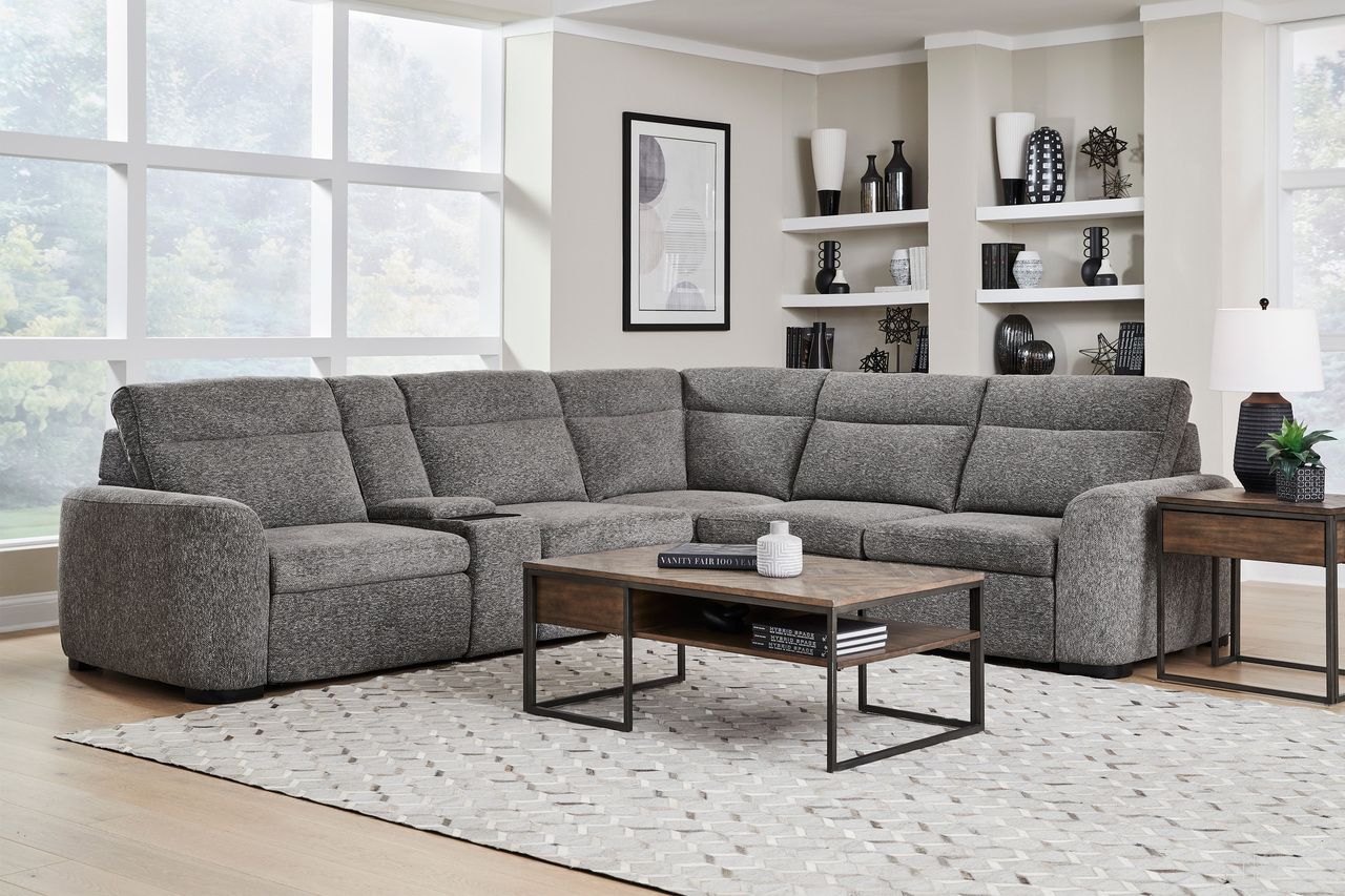 Kline 6 Piece Power Reclining Sectional with Extension Footrests In Nightfall