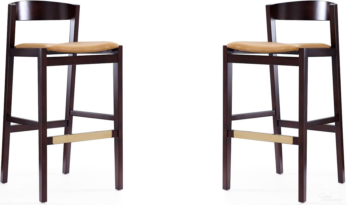 Klismos Barstool in Camel and Dark Walnut (Set of 2)