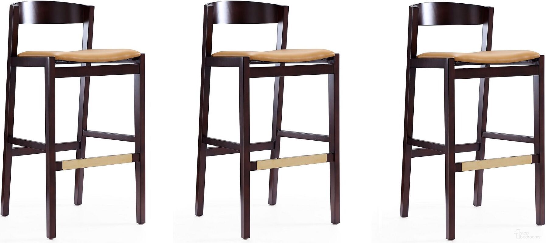Klismos Barstool in Camel and Dark Walnut (Set of 3)