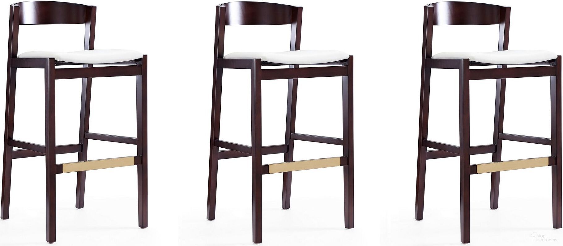 Klismos Barstool in Ivory and Dark Walnut (Set of 3)