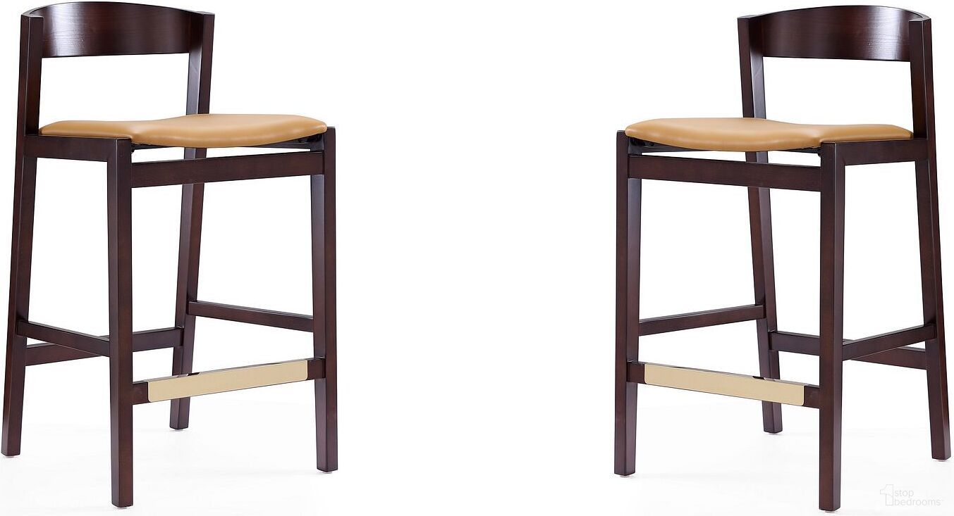 Klismos Counter Stool in Camel and Dark Walnut (Set of 2)