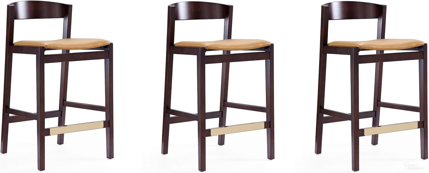 Klismos Counter Stool in Camel and Dark Walnut (Set of 3)