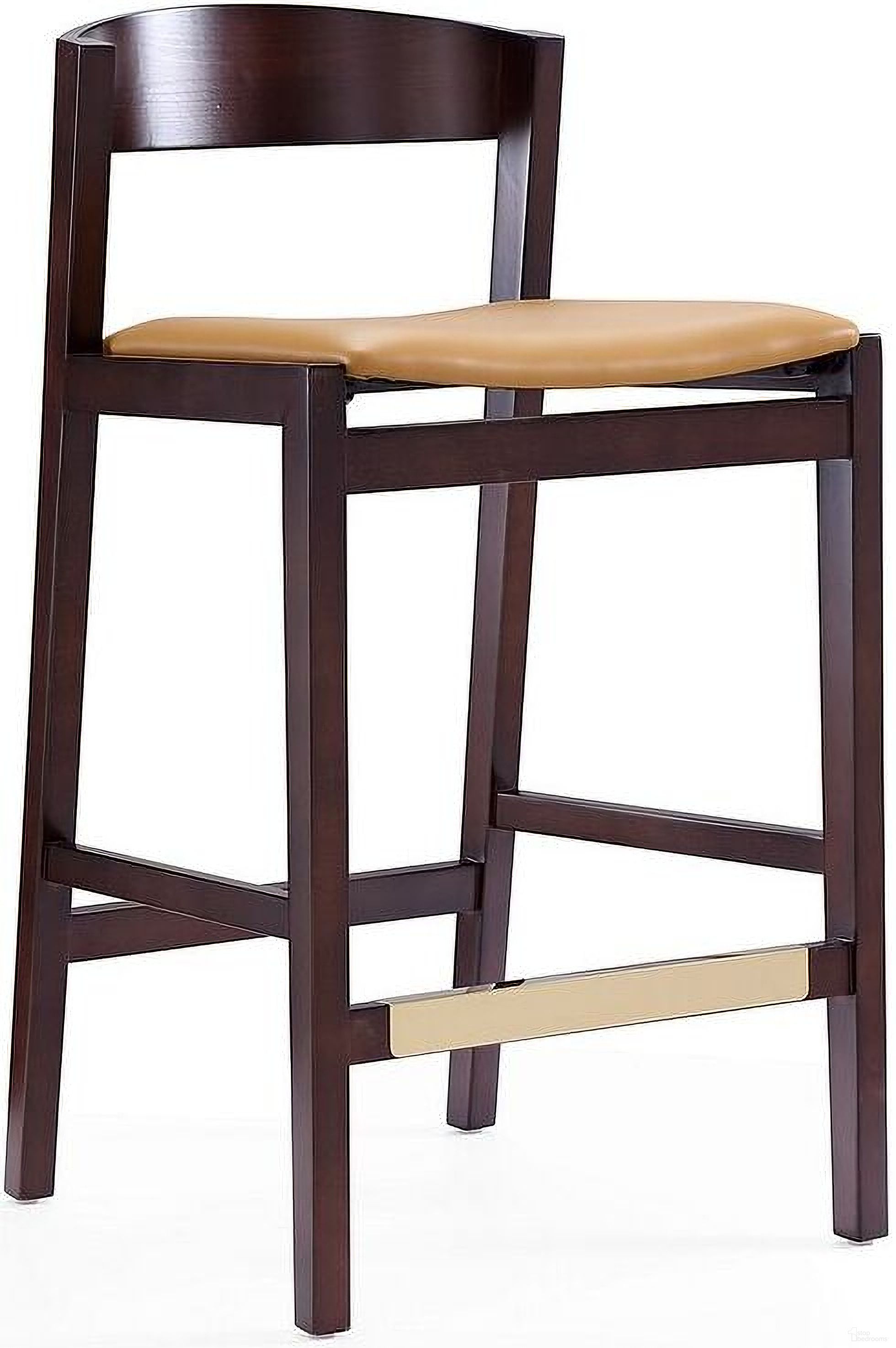 Klismos Counter Stool in Camel and Dark Walnut