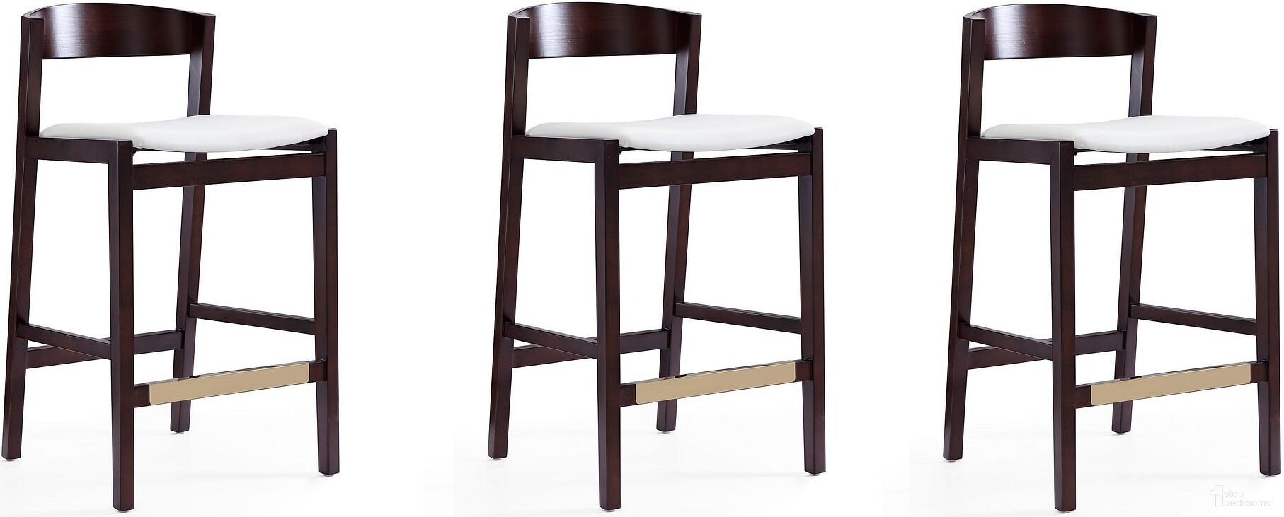 Klismos Counter Stool in Ivory and Dark Walnut (Set of 3)