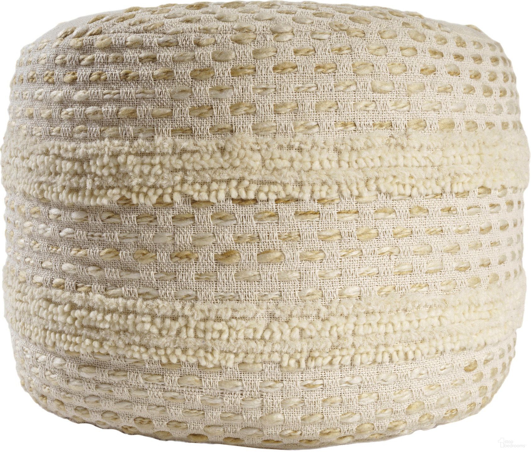 Klyva Striped Ombre Flatweave Pouf In Beige and White