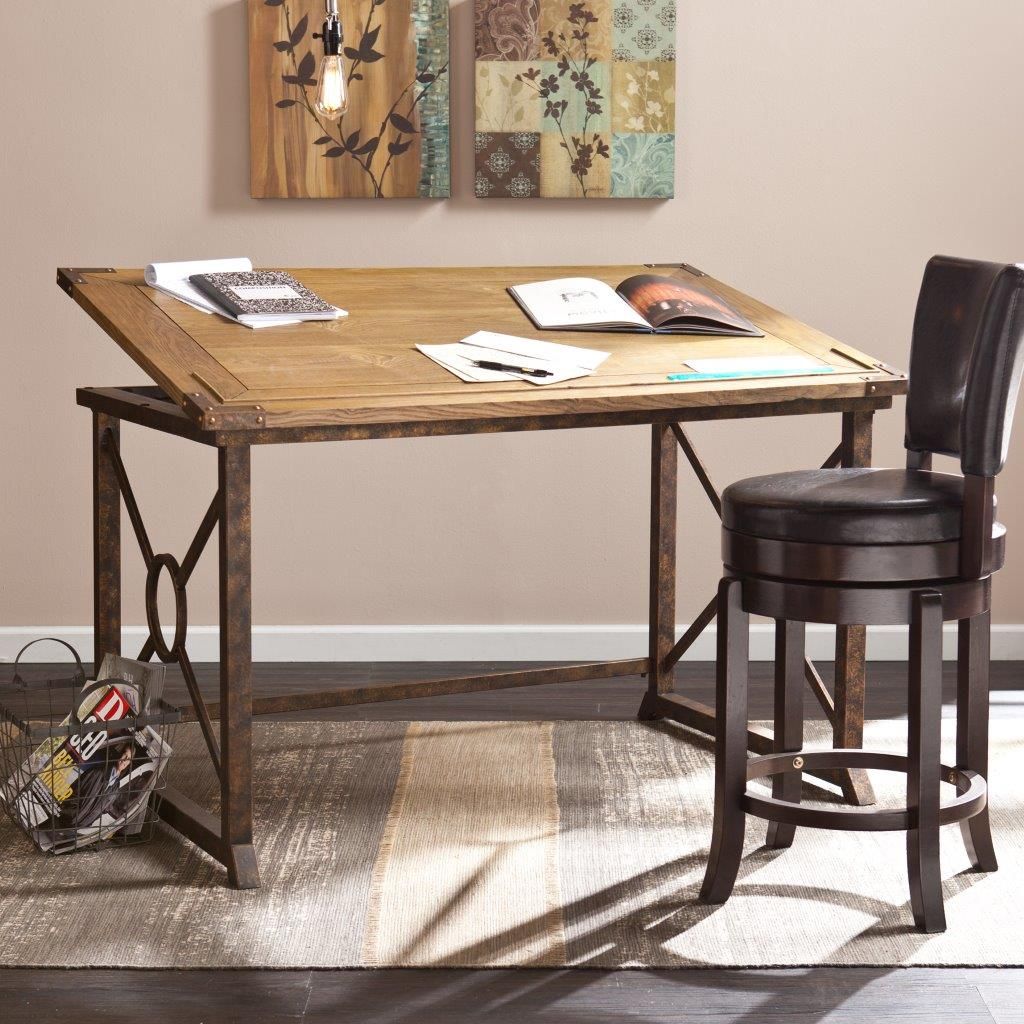 The appearance of Knightley Tilt-Top Drafting Table designed by SEI Furniture in the industrial interior design. This oak piece of furniture  was selected by 1StopBedrooms from Knightley Collection to add a touch of cosiness and style into your home. Sku: HO9678. Material: MDF.