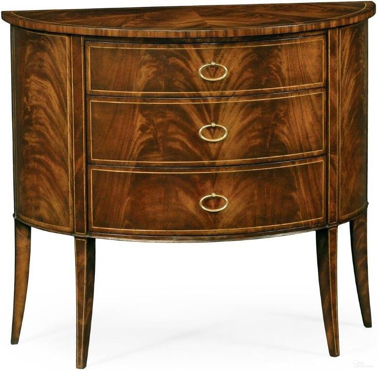 The appearance of Knightsbridge Biedermeier Style Mahogany Demilune Cabinet designed by Jonathan Charles in the traditional interior design. This antique piece of furniture was selected by 1StopBedrooms from Knightsbridge Collection to add a touch of cosiness and style into your home. Sku: 494004-LAM. Material: Wood.