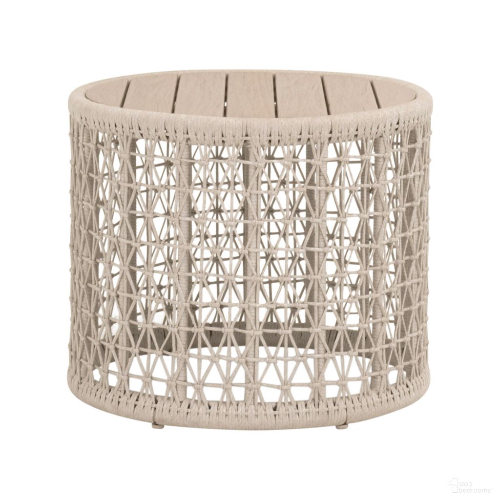 The appearance of Knit Outdoor Round End Table In Oat Flat Rope and Washed Ever Teak designed by Essentials For Living in the transitional interior design. This washed ever teak piece of furniture  was selected by 1StopBedrooms from Woven Collection to add a touch of cosiness and style into your home. Sku: 6889.OAT/W-ET. Material: Teak Wood.