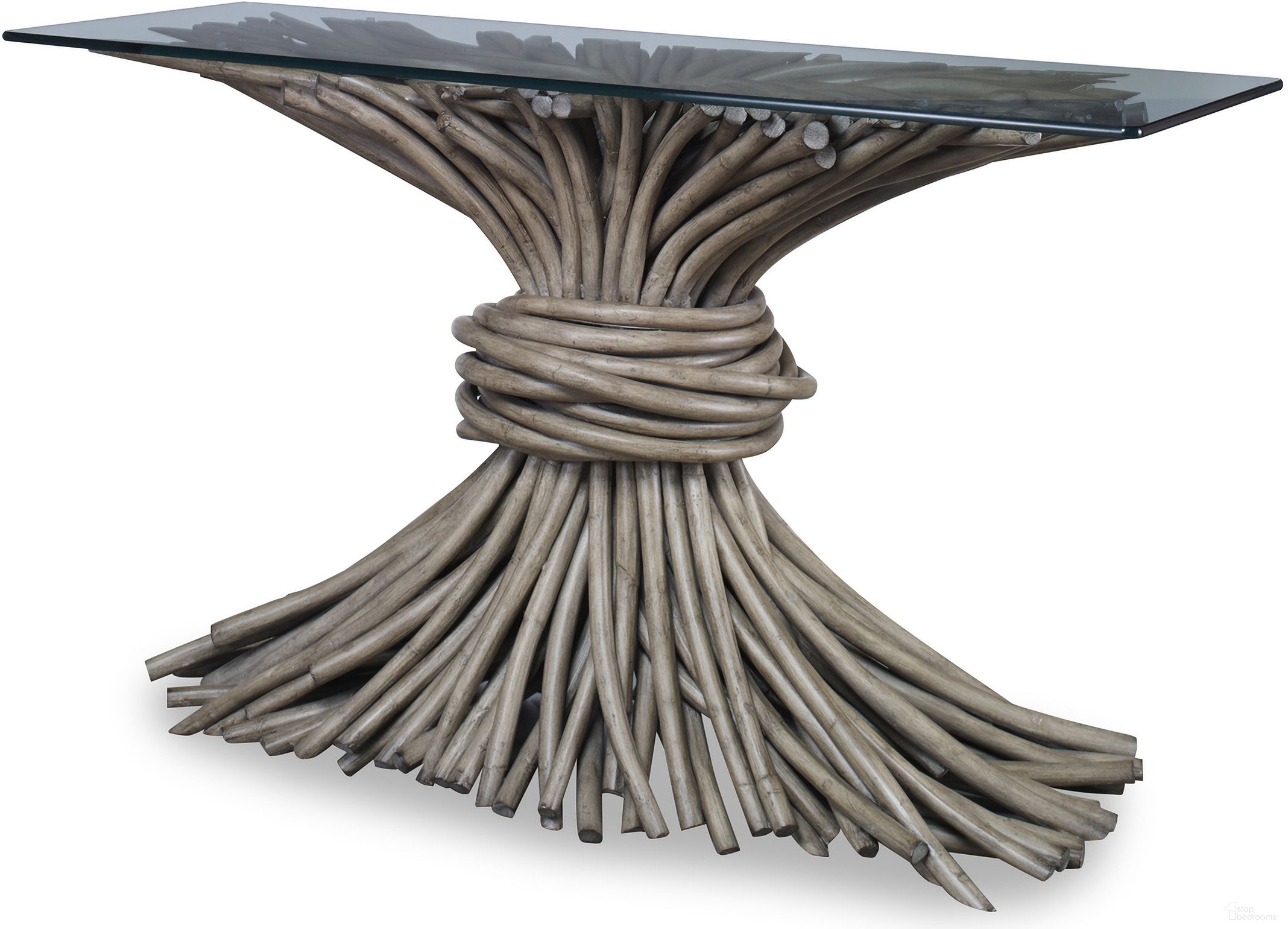 The appearance of Knot Console Table In Grey designed by Century Furniture in the modern / contemporary interior design. This grey piece of furniture was selected by 1StopBedrooms from Curate Collection to add a touch of cosiness and style into your home. Sku: CT2119B-GR;CT2119T. Material: Rattan.