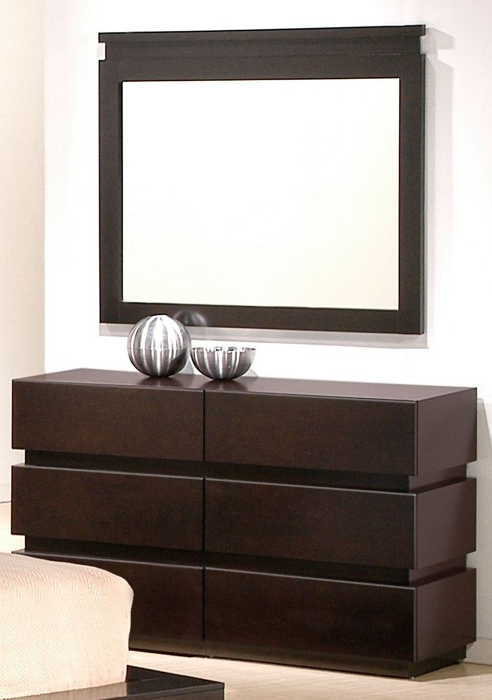 The appearance of Knotch Dark Walnut Dresser and Mirror designed by J&M in the modern / contemporary interior design. This brown piece of furniture was selected by 1StopBedrooms from Knotch Collection to add a touch of cosiness and style into your home. Sku: 1754426-DM.