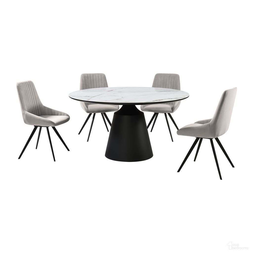 The appearance of Knox Alison 5 Piece Dining Set In Gray designed by Armen Living in the modern / contemporary interior design. This gray piece of furniture  was selected by 1StopBedrooms from Knox Collection to add a touch of cosiness and style into your home. Sku: LCAISIGR;LCAISIGR;LCKNDIBLKSRTOP;LCKNDIBLKSRPA;LCKNDIBLKSRBA. Material: MDF.