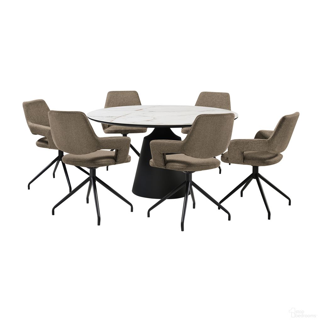 The appearance of Knox Penny 7 Piece Dining Set with Stone Top and Upholstered Swivel Chairs In Brown designed by Armen Living in the modern / contemporary interior design. This brown piece of furniture was selected by 1StopBedrooms from Knox Collection to add a touch of cosiness and style into your home. Sku: LCPESICOBLK;LCPESICOBLK;LCPESICOBLK;LCKNDIBLKSRTOP;LCKNDIBLKSRPA;LCKNDIBLKSRBA. Material: MDF.