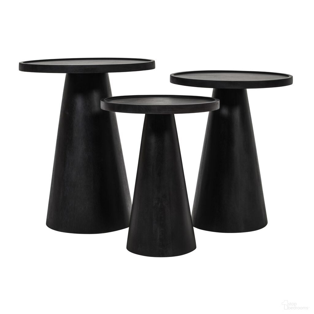 The appearance of Knox Round Accent Tables Set of 3 In Black designed by Jofran in the transitional interior design. This black piece of furniture  was selected by 1StopBedrooms from Knox Collection to add a touch of cosiness and style into your home. Sku: 2330-KNOXBLK. Material: Mango Wood.