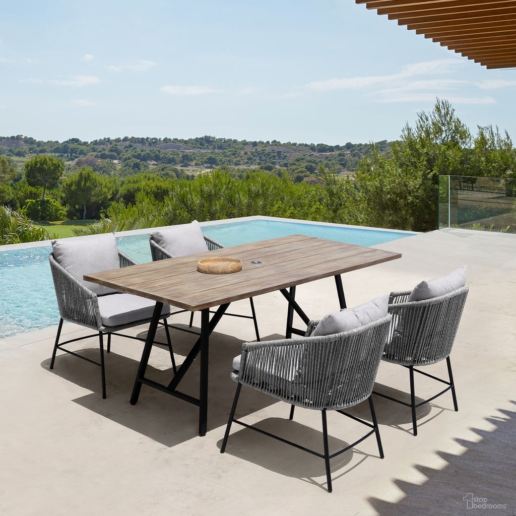 The appearance of Koala and Calica 5-Piece Dining Set In Light Eucalyptus and Metal with Gray Rope designed by Armen Living in the modern / contemporary interior design. This dark gray and gray piece of furniture was selected by 1StopBedrooms from Koala and Calica Collection to add a touch of cosiness and style into your home. Sku: 840254332300;840254332294;840254332294;840254332294;840254332294. Table Base Style: Double Pedestal. Material: Steel.