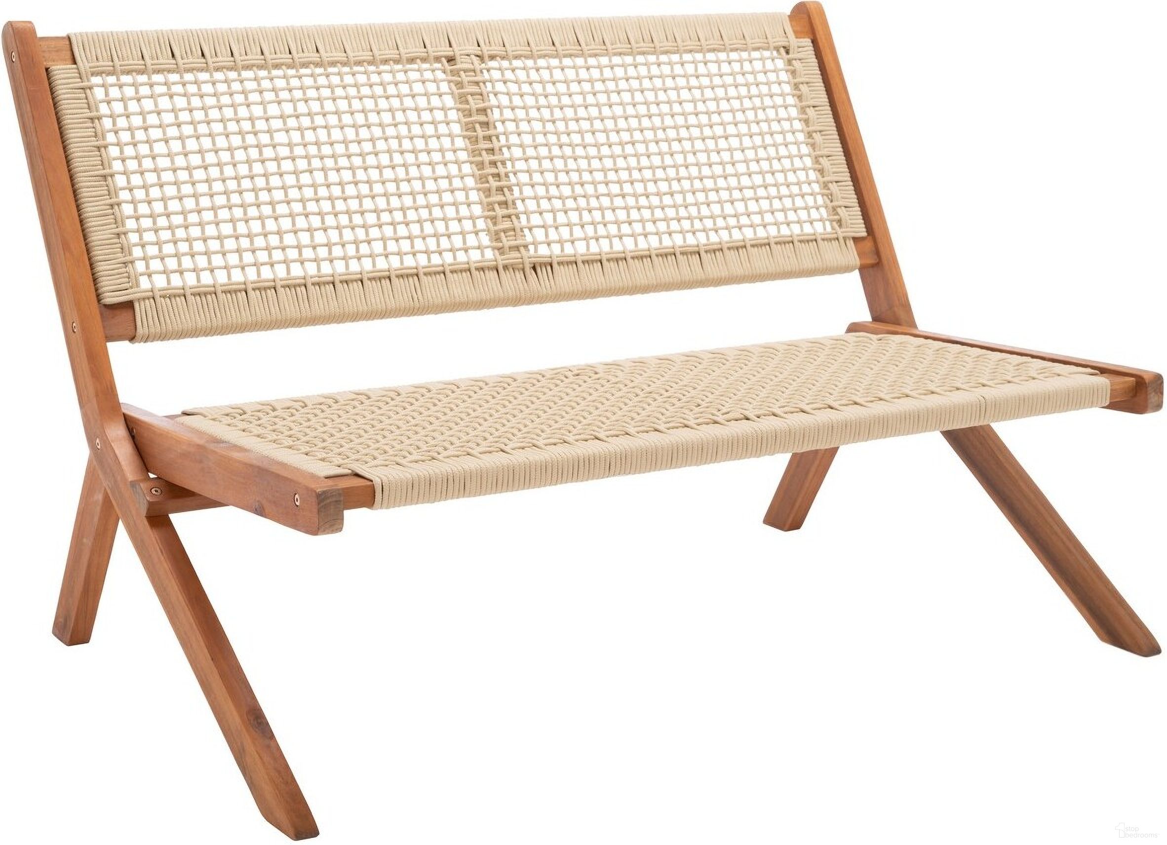 The appearance of Kobina Outdoor Bench in Natural Rope designed by Safavieh in the modern / contemporary interior design. This natural rope piece of furniture  was selected by 1StopBedrooms from Kobina Collection to add a touch of cosiness and style into your home. Sku: PAT7304A. Material: Wood.