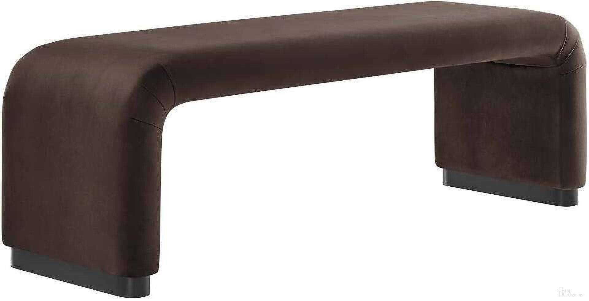 The appearance of Koda Performance Velvet Waterfall Long Bench In Chocolate Brown designed by Modway in the modern / contemporary interior design. This chocolate brown piece of furniture  was selected by 1StopBedrooms from Koda Collection to add a touch of cosiness and style into your home. Sku: EEI-6734-BLK-CHB. Material: Wood.