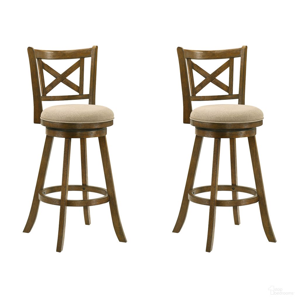 The appearance of Kodi Swivel Bar Height Bar Stool Set of 2 In Sepia Brown and Light Scone designed by Armen Living in the modern / contemporary interior design. This sepia brown and light scone piece of furniture was selected by 1StopBedrooms from Kodi Collection to add a touch of cosiness and style into your home. Sku: LCKDBALSSB30;LCKDBALSSB30. Material: Polyester.