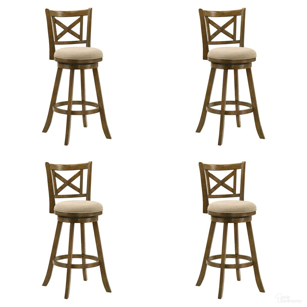 The appearance of Kodi Swivel Bar Height Bar Stool Set of 4 In Sepia Brown and Light Scone designed by Armen Living in the modern / contemporary interior design. This sepia brown and light scone piece of furniture was selected by 1StopBedrooms from Kodi Collection to add a touch of cosiness and style into your home. Sku: LCKDBALSSB30;LCKDBALSSB30;LCKDBALSSB30;LCKDBALSSB30. Material: Polyester.