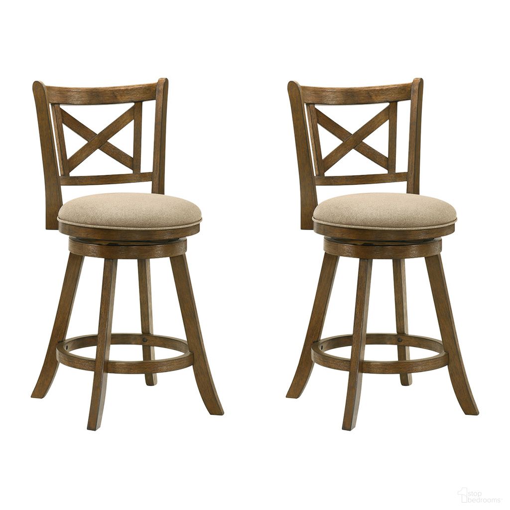 The appearance of Kodi Swivel Counter Height Bar Stool Set of 2 In Sepia Brown and Light Scone designed by Armen Living in the modern / contemporary interior design. This sepia brown and light scone piece of furniture  was selected by 1StopBedrooms from Kodi Collection to add a touch of cosiness and style into your home. Sku: LCKDBALSSB26;LCKDBALSSB26. Material: Polyester.