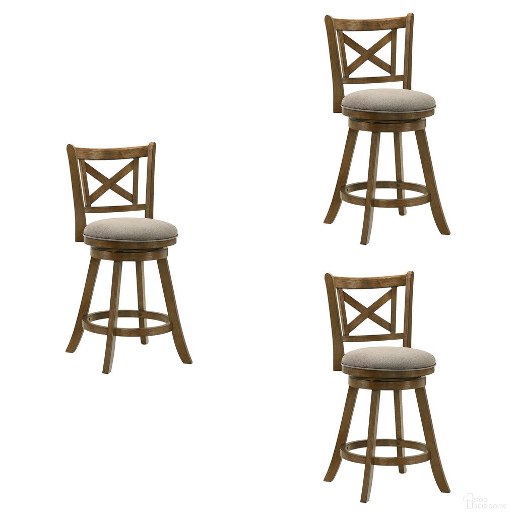 Kodi Swivel Counter Height Bar Stool Set of 3 In Sepia Brown and Grey