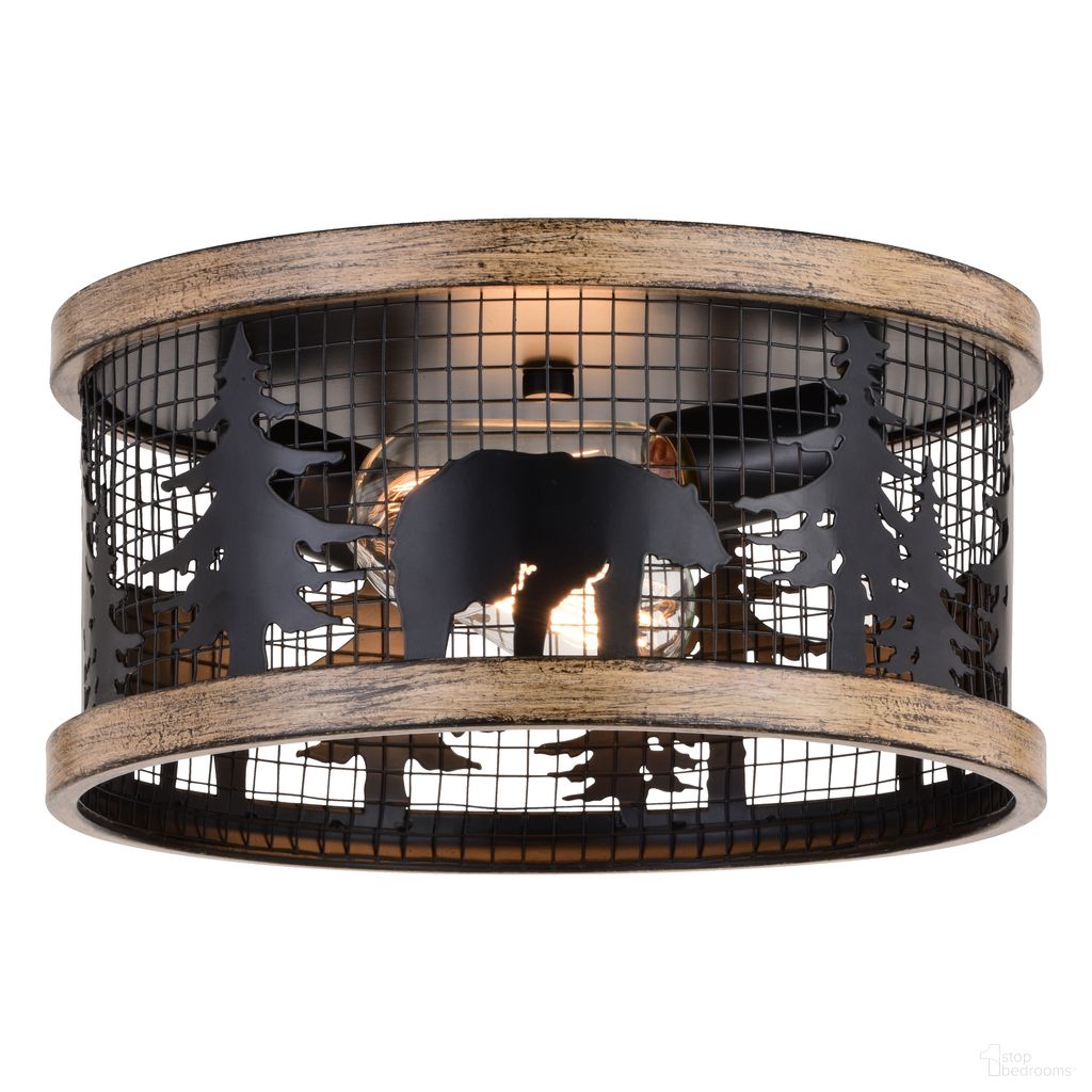 The appearance of Kodiak 12 Inch 2 Light Flush Mount In Black and Burnished Teak designed by Vaxcel in the rustic / southwestern interior design. This black/burnished teak piece of furniture  was selected by 1StopBedrooms from Kodiak Collection to add a touch of cosiness and style into your home. Sku: C0262. Material: Steel.
