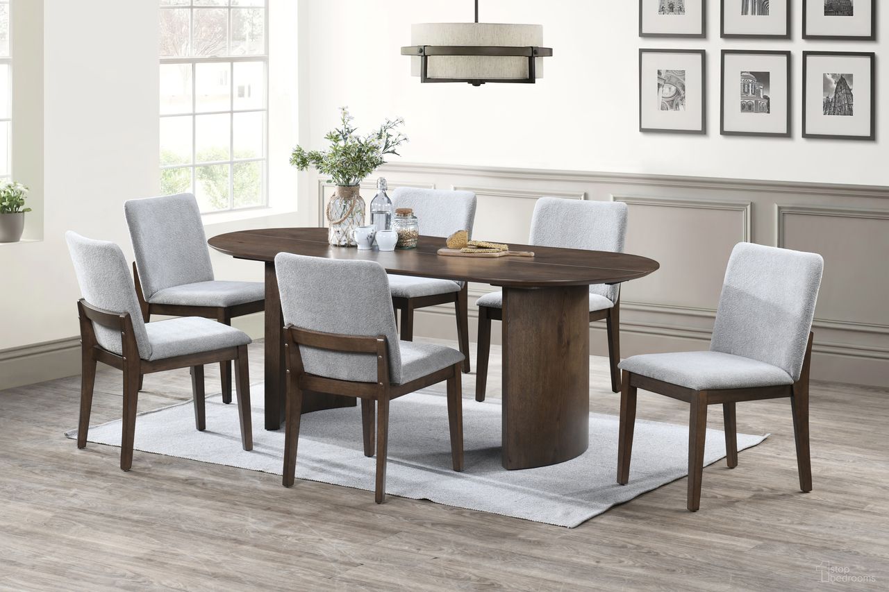The appearance of Kody 79 Inch Oval Fixed-Top Dining Set In Brown designed by New Classic in the modern / contemporary interior design. This brown piece of furniture was selected by 1StopBedrooms from Kody Collection to add a touch of cosiness and style into your home. Sku: D3434-15T;D3434-15B;D3434-20-GRY. Table Top Shape: Oval. Material: Wood. Size: 35" x 79".