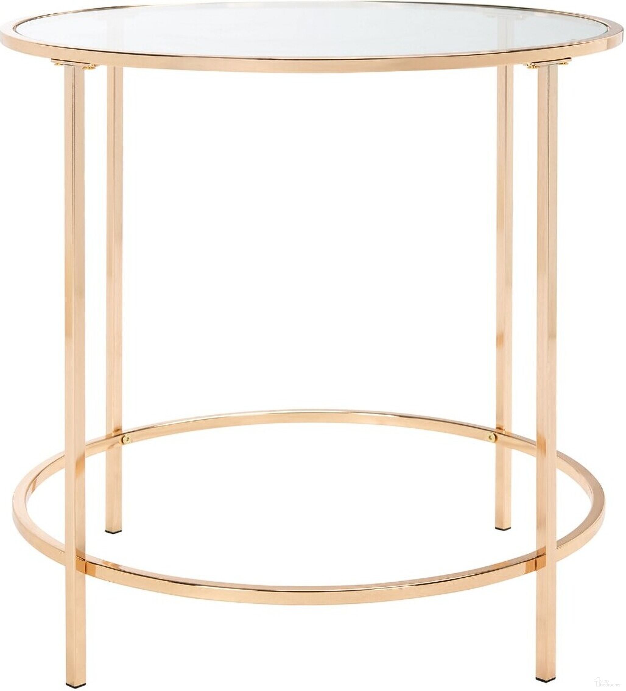 The appearance of Kolby Round Glass Side Table in Gold designed by Safavieh in the modern / contemporary interior design. This gold piece of furniture was selected by 1StopBedrooms from Kolby Collection to add a touch of cosiness and style into your home. Sku: ACC8004A. Material: Metal.