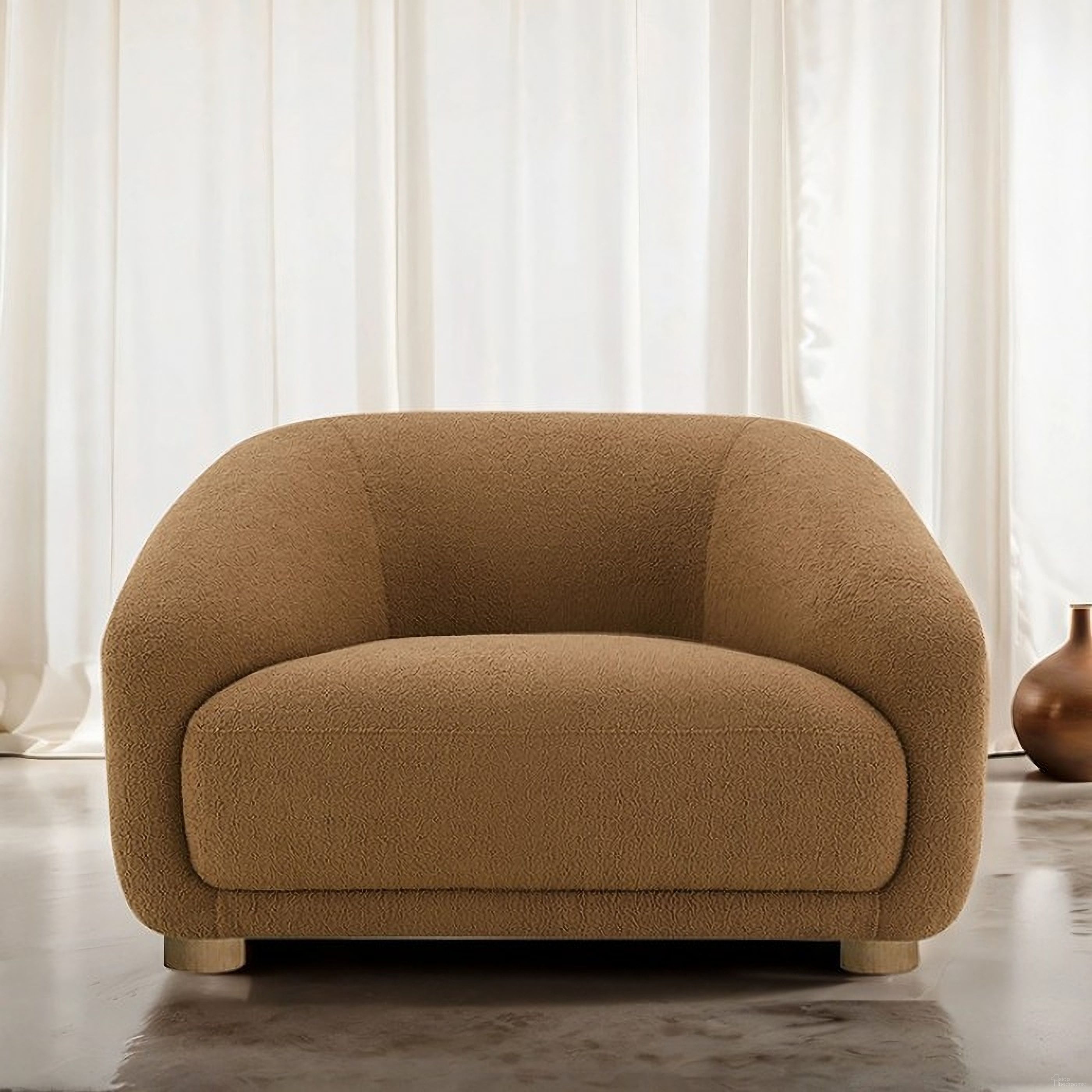 The appearance of Kolvere Boucle Chair In Brown designed by Furniture of America in the modern / contemporary interior design. This brown piece of furniture  was selected by 1StopBedrooms from Kolvere Collection to add a touch of cosiness and style into your home. Sku: FM61006BR-CH. Material: Boucle.
