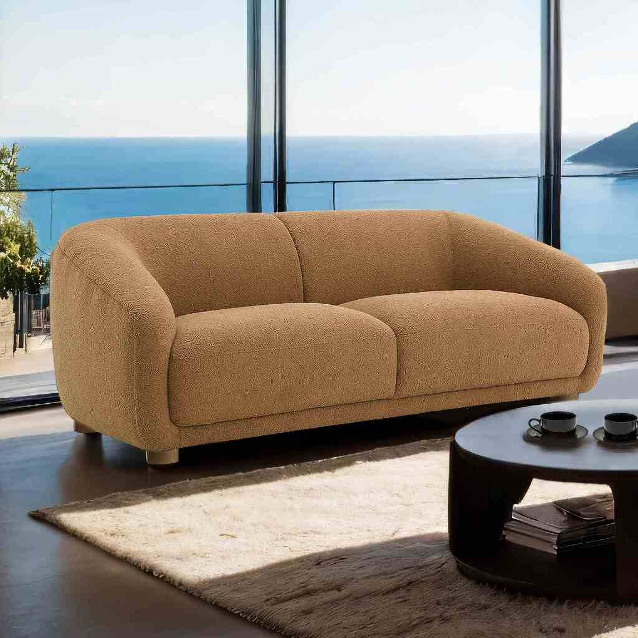 The appearance of Kolvere Boucle Loveseat In Brown designed by Furniture of America in the modern / contemporary interior design. This brown piece of furniture  was selected by 1StopBedrooms from Kolvere Collection to add a touch of cosiness and style into your home. Sku: FM61006BR-LV. Material: Boucle.