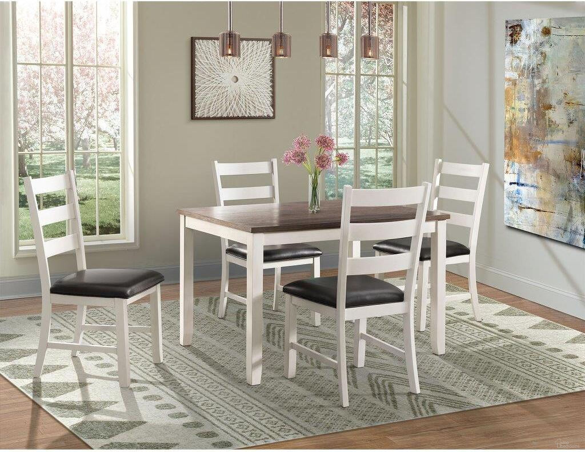 The appearance of Kona Brown And White 5 Piece Dining Room Set designed by Picket House in the transitional interior design. This white and brown piece of furniture was selected by 1StopBedrooms from Kona Collection to add a touch of cosiness and style into your home. Sku: DMT7005DS. Material: Wood.