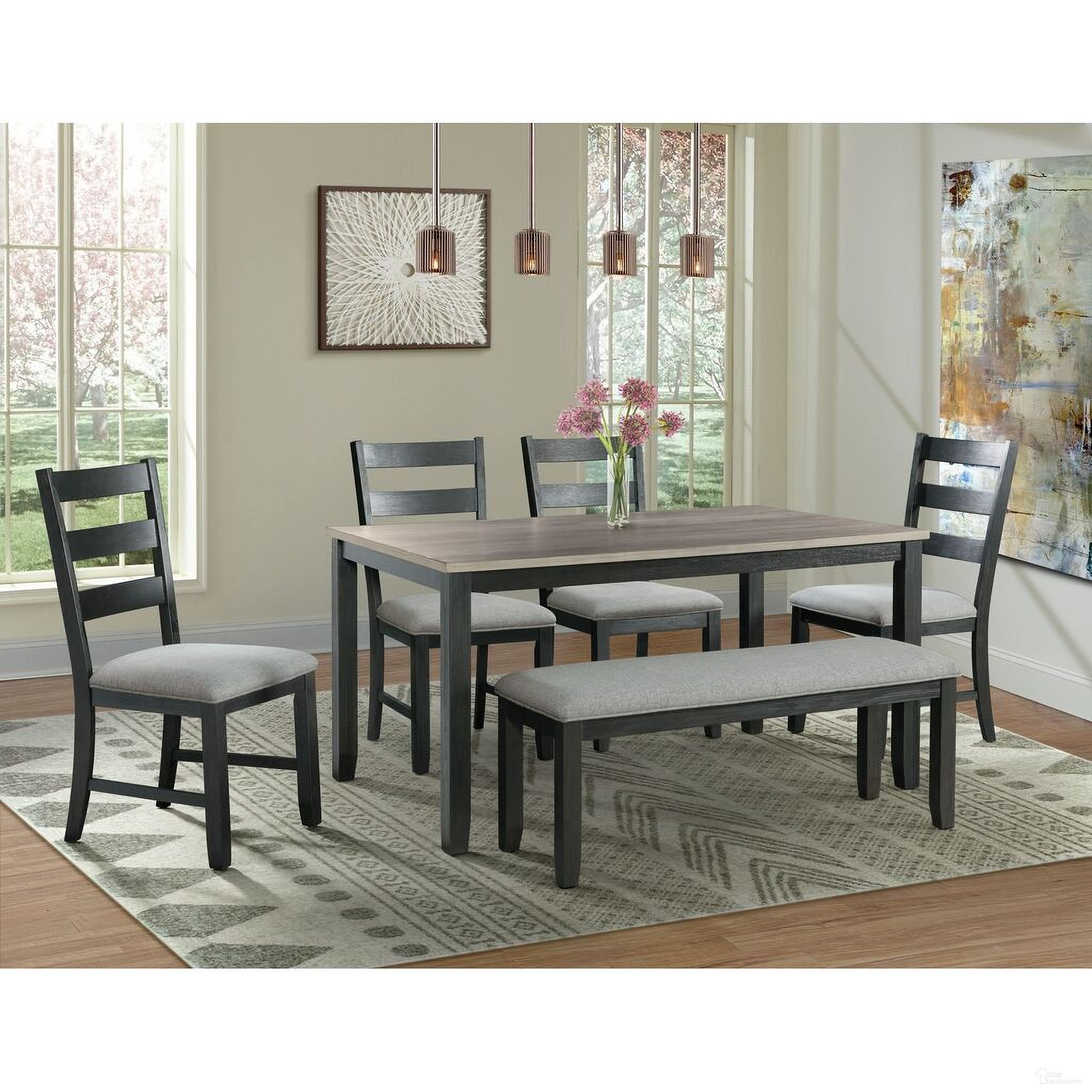 The appearance of Kona Gray And Black 6 Piece Dining Room Set designed by Picket House in the transitional interior design. This black and gray piece of furniture was selected by 1StopBedrooms from Kona Collection to add a touch of cosiness and style into your home. Sku: DMT3006DS. Material: Wood.