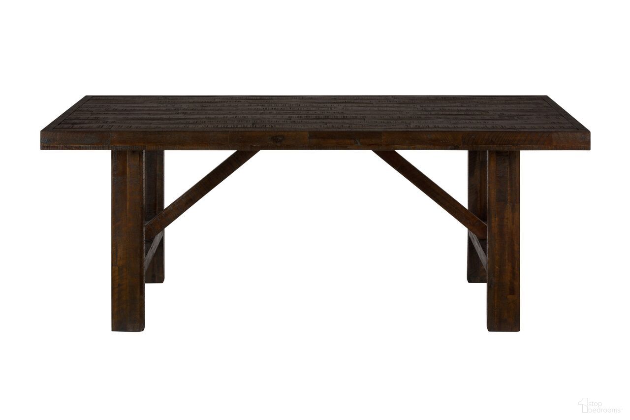 The appearance of Kona Grove 79 Inch Trestle Dining Table In Dark Brown designed by Jofran in the transitional interior design. This dark brown piece of furniture  was selected by 1StopBedrooms from Kona Grove Collection to add a touch of cosiness and style into your home. Sku: 705-79. Table Base Style: Trestle. Table Top Shape: Rectangular. Size: 79". Material: Acacia.