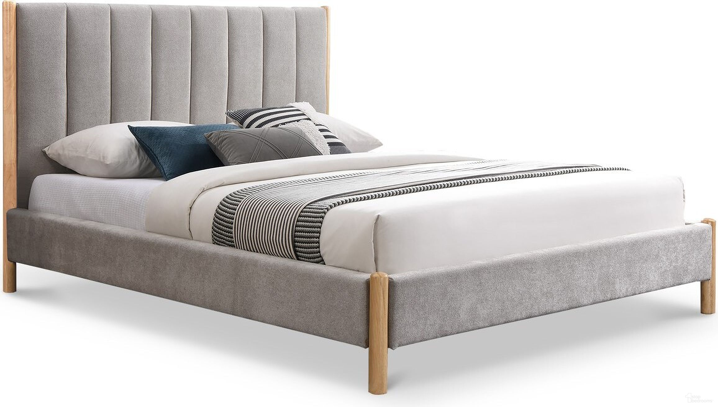 The appearance of Kona Polyester Fabric King Bed In Grey designed by Meridian in the transitional interior design. This grey piece of furniture  was selected by 1StopBedrooms from Kona Collection to add a touch of cosiness and style into your home. Sku: KonaGrey-K Box 1/2 (Headboard / Headboard Legs);KonaGrey-K Box 2/2 (Footboard / Rails / Slats / Hardware / Footboard Legs). Bed Type: Panel Bed. Bed Size: King. Material: MDF.