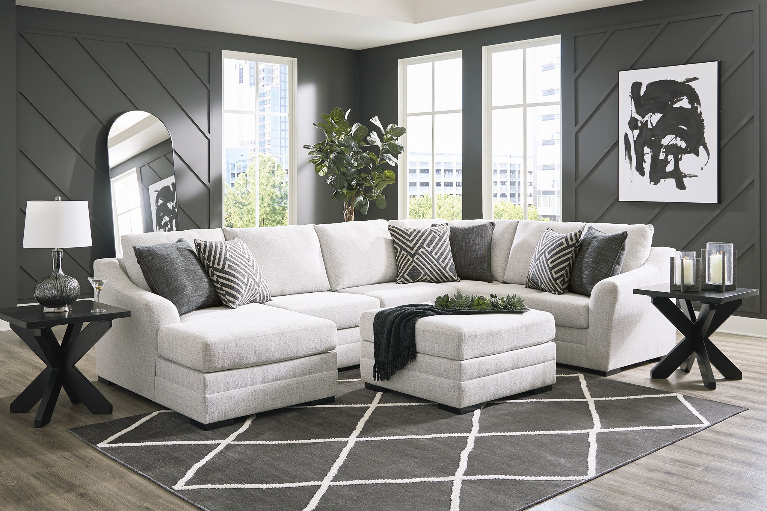 Koralynn 3-Piece Sectional and Oversized Accent Ottoman In Stone