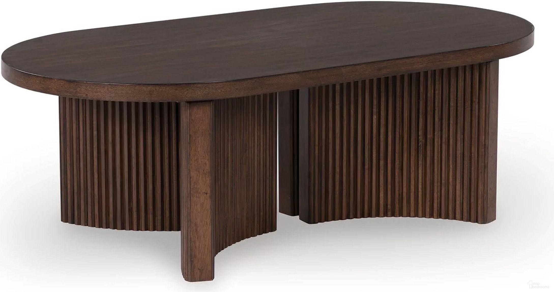 The appearance of Korestone Coffee Table In Dark Brown designed by Signature Design by Ashley in the modern / contemporary interior design. This dark brown piece of furniture  was selected by 1StopBedrooms from Korestone Collection to add a touch of cosiness and style into your home. Sku: T689-0. Material: Wood.